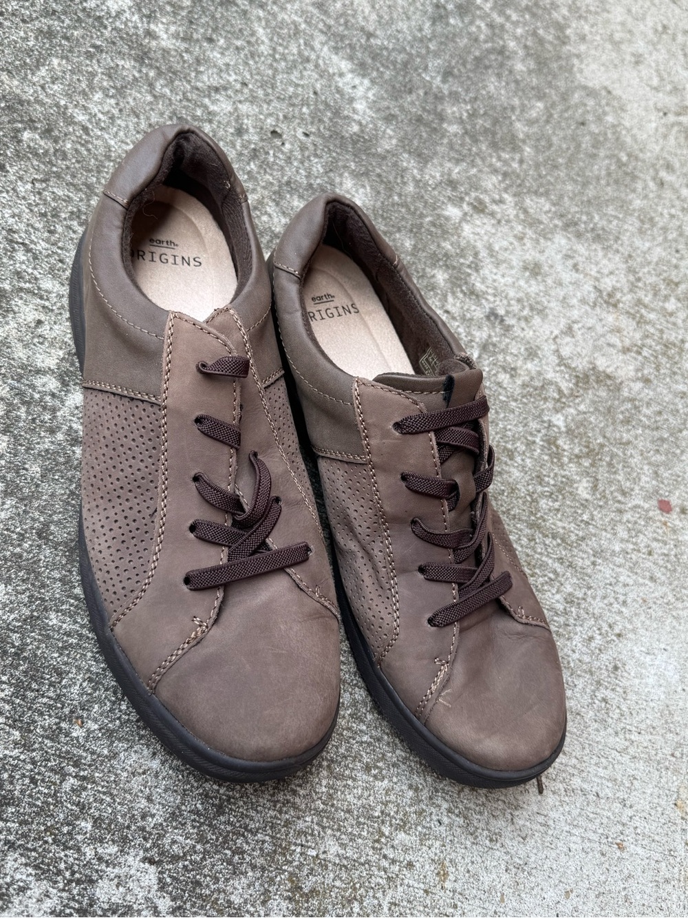Earth Origins Elson Stone Leather Elastic Lace Slip On Sneakers Shoes 9M